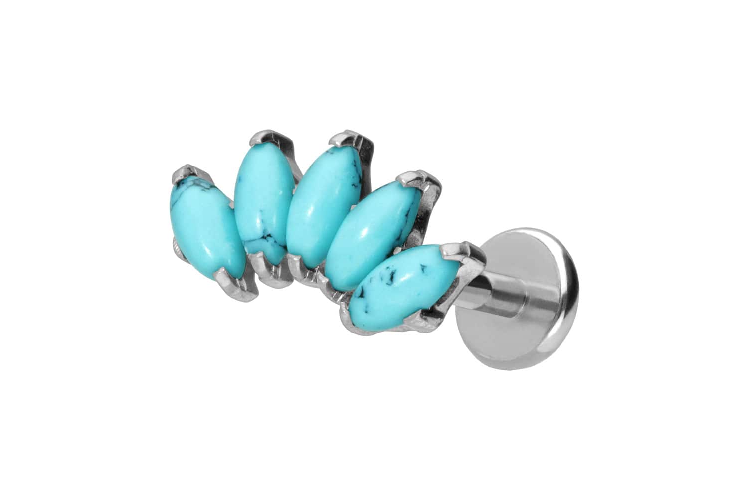 Titan Labret Piercing mit Push Fit BOGEN + SYNTHETISCHE TÜRKISE